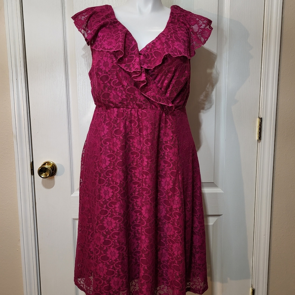 Torrid Pink Fuchsia Lace Knee-Lenght Dress - Picture 6 of 16